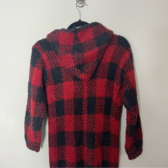 NEW Skims Cozy Unisex Onesie Fleece Hooded Black area Buffalo Check Plaid *T - Picture 11 of 13